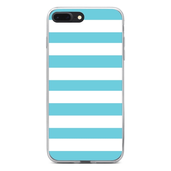 DistinctInk Clear Shockproof Hybrid Case for iPhone 7 PLUS / 8 PLUS (5.5" Screen) - TPU Bumper, Acrylic Back, Tempered Glass Screen Protector - Blue & White Bold Horizontal Stripes