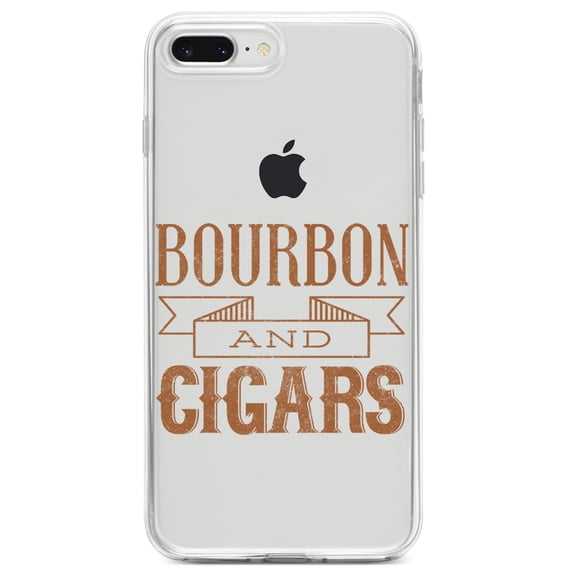 DistinctInk Clear Shockproof Hybrid Case for iPhone 7 PLUS / 8 PLUS (5.5" Screen) TPU Bumper Acrylic Back Tempered Glass Screen Protector - Bourbon and Cigars
