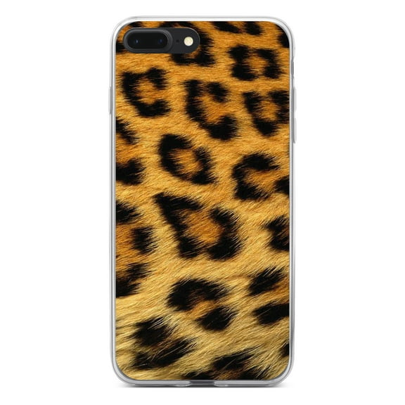 DistinctInk Clear Shockproof Hybrid Case for iPhone 7 PLUS / 8 PLUS (5.5" Screen) - TPU Bumper, Acrylic Back, Tempered Glass Screen Protector - Brown Black Leopard Fur Skin Print