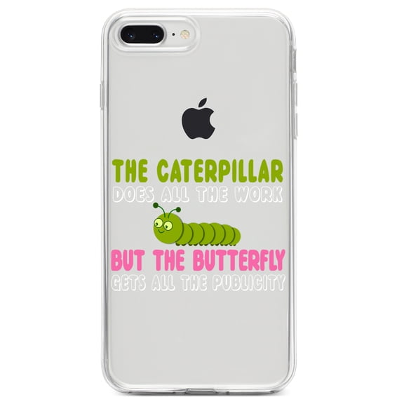 DistinctInk Clear Shockproof Hybrid Case for iPhone 7 PLUS / 8 PLUS (5.5" Screen) TPU Bumper Acrylic Back Tempered Glass Screen Protector - Caterpillar Does Work, Butterfly Publicity