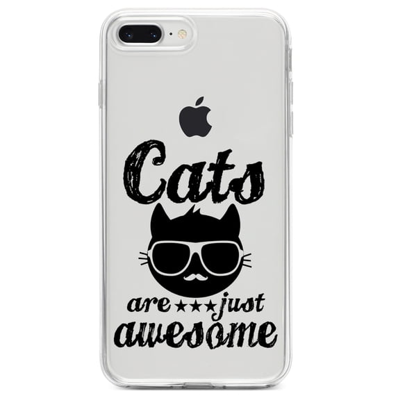 DistinctInk Clear Shockproof Hybrid Case for iPhone 7 PLUS / 8 PLUS (5.5" Screen) TPU Bumper Acrylic Back Tempered Glass Screen Protector - Cats Are Just Awesome