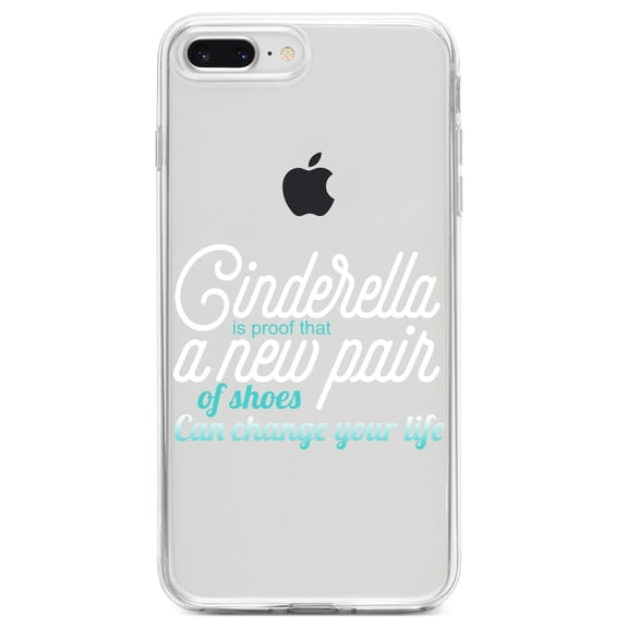 DistinctInk Clear Shockproof Hybrid Case for iPhone 7 PLUS / 8 PLUS (5.5" Screen) TPU Bumper Acrylic Back Tempered Glass Screen Protector - Cinderella New Pair of Shoes Can Change Your Life