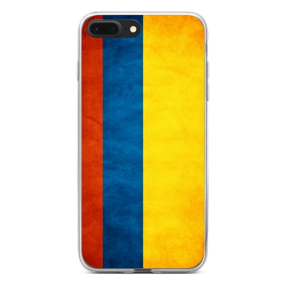 DistinctInk Clear Shockproof Hybrid Case for iPhone 7 PLUS / 8 PLUS (5.5" Screen) - TPU Bumper, Acrylic Back, Tempered Glass Screen Protector - Colombia Old Flag - Love of Colombia