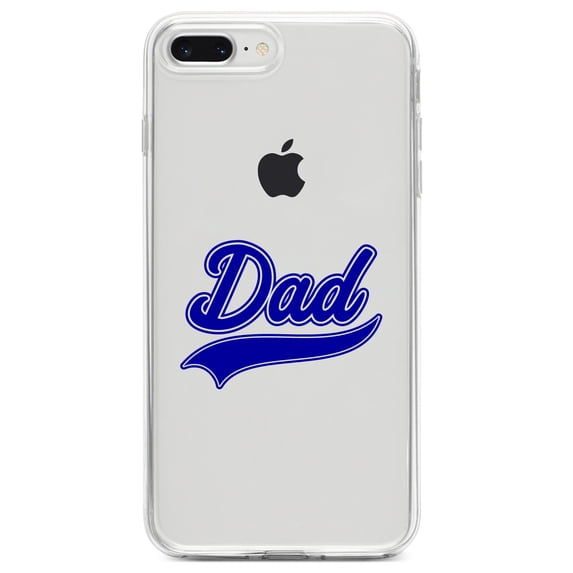 DistinctInk Clear Shockproof Hybrid Case for iPhone 7 PLUS / 8 PLUS (5.5" Screen) TPU Bumper Acrylic Back Tempered Glass Screen Protector - Dad Word Graphic Blue