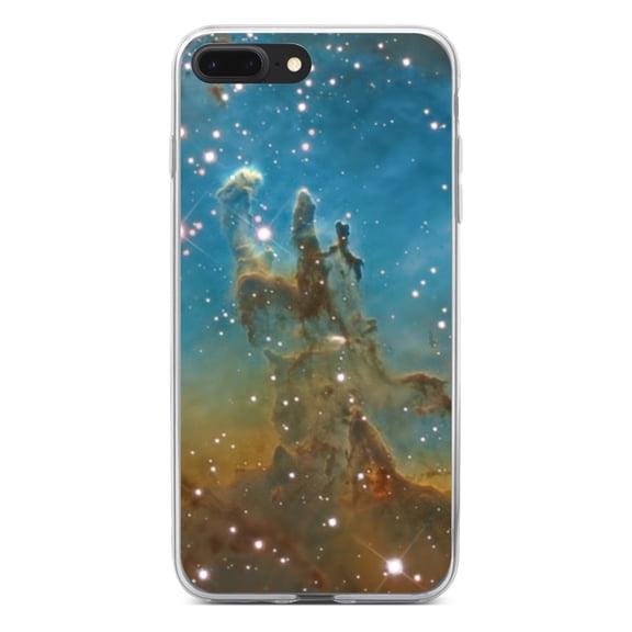 DistinctInk Clear Shockproof Hybrid Case for iPhone 7 PLUS / 8 PLUS (5.5" Screen) - TPU Bumper, Acrylic Back, Tempered Glass Screen Protector - Eagle Nebula Blue Green - Love of Astronomy