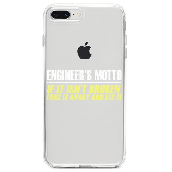 DistinctInk Clear Shockproof Hybrid Case for iPhone 7 PLUS / 8 PLUS (5.5" Screen) TPU Bumper Acrylic Back Tempered Glass Screen Protector - Engineer's Motto If Isn't Broken Fix It