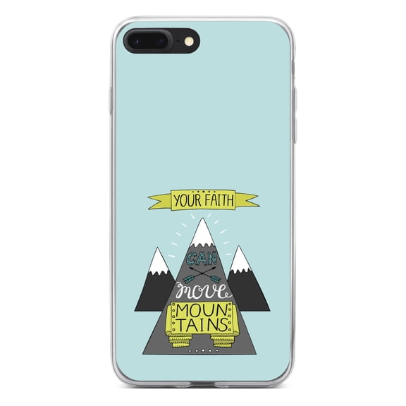 DistinctInk Clear Shockproof Hybrid Case for iPhone 7 PLUS / 8 PLUS (5.5" Screen) - TPU Bumper, Acrylic Back, Tempered Glass Screen Protector - Your Faith Can Move Mountains