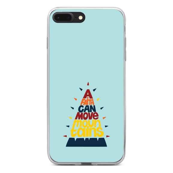 DistinctInk Clear Shockproof Hybrid Case for iPhone 7 PLUS / 8 PLUS (5.5" Screen) - TPU Bumper, Acrylic Back, Tempered Glass Screen Protector - A Faith Can Moves Mountains