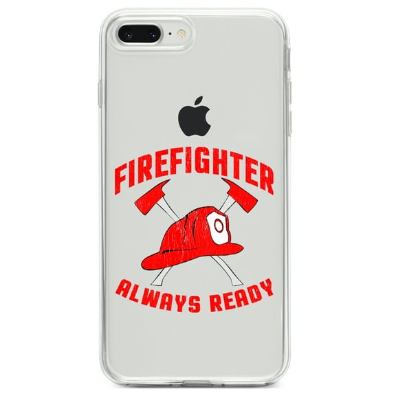 DistinctInk Clear Shockproof Hybrid Case for iPhone 7 PLUS / 8 PLUS (5.5" Screen) TPU Bumper Acrylic Back Tempered Glass Screen Protector - Firefighter - Always Ready