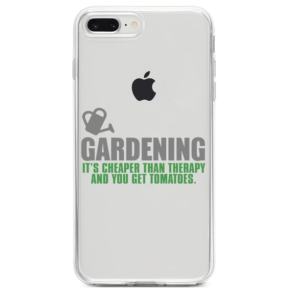 DistinctInk Clear Shockproof Hybrid Case for iPhone 7 PLUS / 8 PLUS (5.5" Screen) TPU Bumper Acrylic Back Tempered Glass Screen Protector - Gardening - Cheaper Than Therapy & You Get Tomatoes