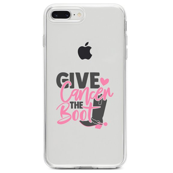 DistinctInk Clear Shockproof Hybrid Case for iPhone 7 PLUS / 8 PLUS (5.5" Screen) TPU Bumper Acrylic Back Tempered Glass Screen Protector - Give Cancer the Boot - Cowboy Spurs