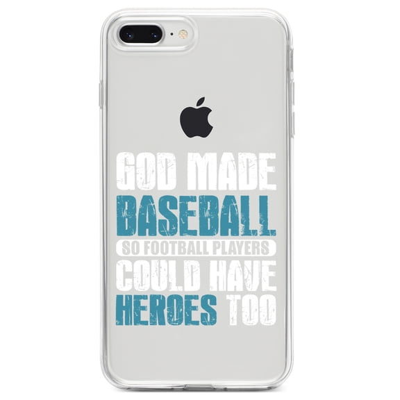 DistinctInk Clear Shockproof Hybrid Case for iPhone 7 PLUS / 8 PLUS (5.5" Screen) TPU Bumper Acrylic Back Tempered Glass Screen Protector - God Made Baseball so Football Players Heroes