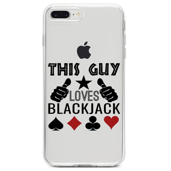 DistinctInk Clear Shockproof Hybrid Case for iPhone 7 PLUS / 8 PLUS (5.5" Screen) TPU Bumper Acrylic Back Tempered Glass Screen Protector - This Guy Loves Blackjack