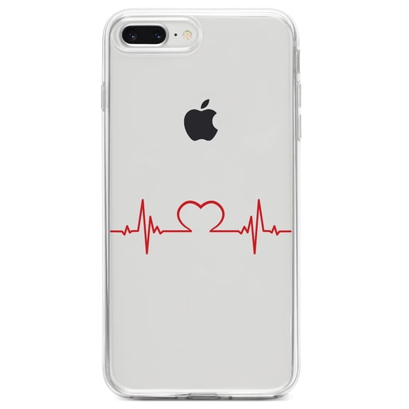 DistinctInk Clear Shockproof Hybrid Case for iPhone 7 PLUS / 8 PLUS (5.5" Screen) TPU Bumper Acrylic Back Tempered Glass Screen Protector - Heart Pulse EKG Red Valentine