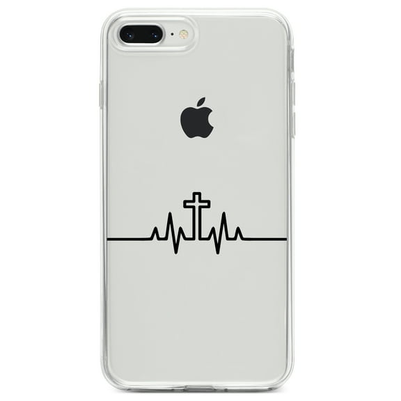 DistinctInk Clear Shockproof Hybrid Case for iPhone 7 PLUS / 8 PLUS (5.5" Screen) TPU Bumper Acrylic Back Tempered Glass Screen Protector - Heartbeat Cross Sinus Rhythm