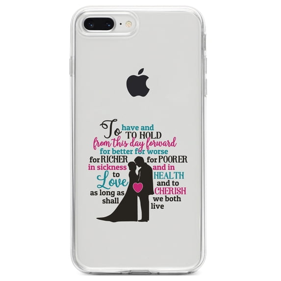 DistinctInk Clear Shockproof Hybrid Case for iPhone 7 PLUS / 8 PLUS (5.5" Screen) TPU Bumper Acrylic Back Tempered Glass Screen Protector - To Have & To Hold From This Day Forward