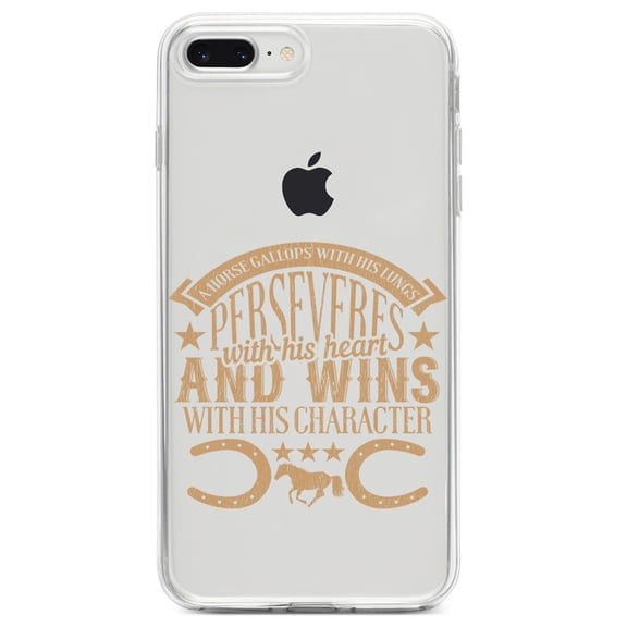 DistinctInk Clear Shockproof Hybrid Case for iPhone 7 PLUS / 8 PLUS (5.5" Screen) TPU Bumper Acrylic Back Tempered Glass Screen Protector - Horse Gallops, Perseveres, Wins