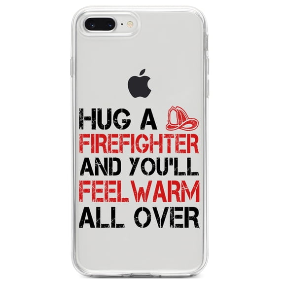 DistinctInk Clear Shockproof Hybrid Case for iPhone 7 PLUS / 8 PLUS (5.5" Screen) TPU Bumper Acrylic Back Tempered Glass Screen Protector - Hug a Firefighter You'll Feel Warm All Over