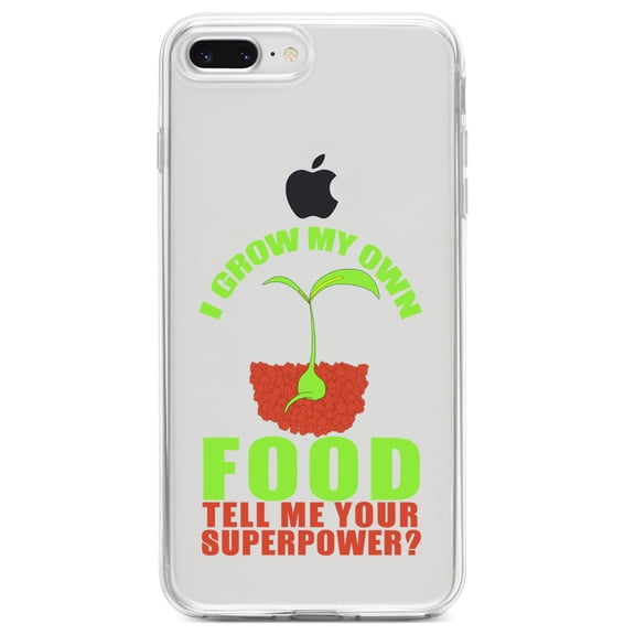 DistinctInk Clear Shockproof Hybrid Case for iPhone 7 PLUS / 8 PLUS (5.5" Screen) TPU Bumper Acrylic Back Tempered Glass Screen Protector - I Grow My Own Food Tell Me Your Superpower