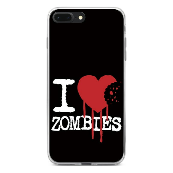 DistinctInk Clear Shockproof Hybrid Case for iPhone 7 PLUS / 8 PLUS (5.5" Screen) - TPU Bumper, Acrylic Back, Tempered Glass Screen Protector - I Heart Zombies