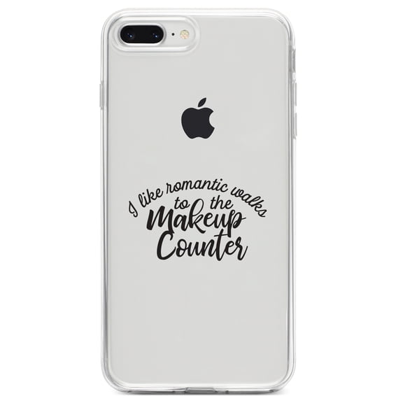 DistinctInk Clear Shockproof Hybrid Case for iPhone 7 PLUS / 8 PLUS (5.5" Screen) TPU Bumper Acrylic Back Tempered Glass Screen Protector - I Like Romantic Walks to the Makeup Counter
