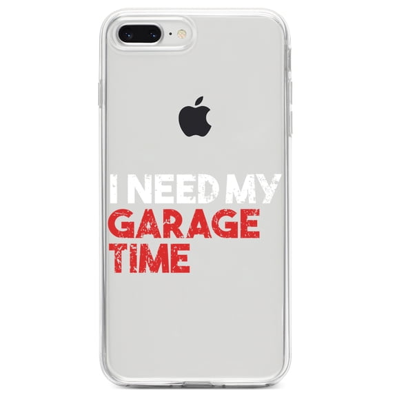 DistinctInk Clear Shockproof Hybrid Case for iPhone 7 PLUS / 8 PLUS (5.5" Screen) TPU Bumper Acrylic Back Tempered Glass Screen Protector - I Need My Garage Time