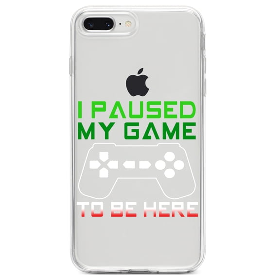 DistinctInk Clear Shockproof Hybrid Case for iPhone 7 PLUS / 8 PLUS (5.5" Screen) TPU Bumper Acrylic Back Tempered Glass Screen Protector - I Paused My Game to Be Here Gamer Video Games