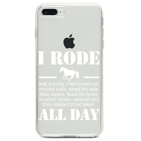 DistinctInk Clear Shockproof Hybrid Case for iPhone 7 PLUS / 8 PLUS (5.5" Screen) TPU Bumper Acrylic Back Tempered Glass Screen Protector - I Rode All Day - Horse