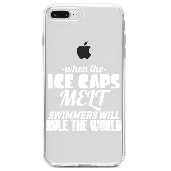 DistinctInk Clear Shockproof Hybrid Case for iPhone 7 PLUS / 8 PLUS (5.5" Screen) TPU Bumper Acrylic Back Tempered Glass Screen Protector - When Ice Caps Melt Swimmer Rule the World