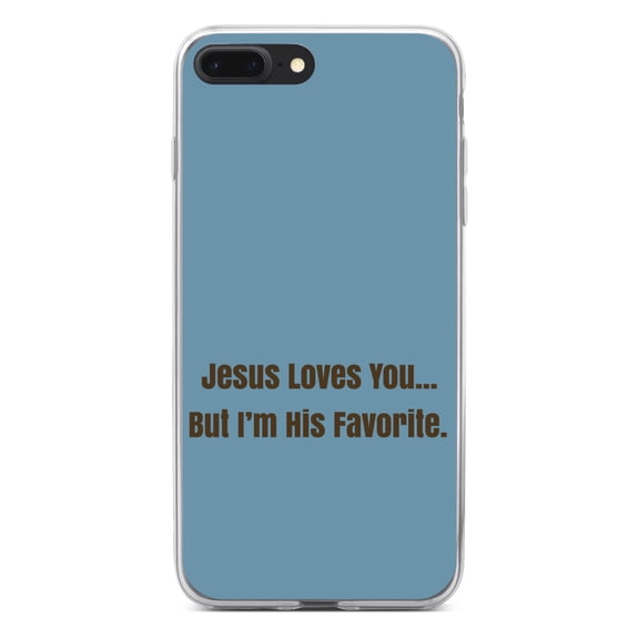 DistinctInk Clear Shockproof Hybrid Case for iPhone 7 PLUS / 8 PLUS (5.5" Screen) - TPU Bumper, Acrylic Back, Tempered Glass Screen Protector - Jesus Loves You But I'm His Favorite - Love of Christ