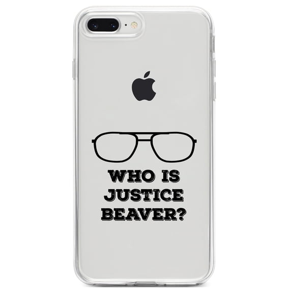DistinctInk Clear Shockproof Hybrid Case for iPhone 7 PLUS / 8 PLUS (5.5" Screen) TPU Bumper Acrylic Back Tempered Glass Screen Protector - Who is Justice Beaver - Dwight Glasses