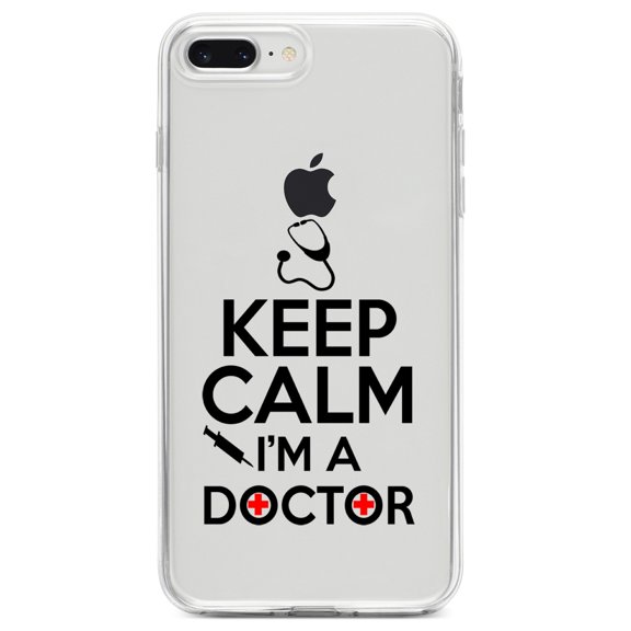DistinctInk Clear Shockproof Hybrid Case for iPhone 7 PLUS / 8 PLUS (5.5" Screen) TPU Bumper Acrylic Back Tempered Glass Screen Protector - Keep Calm I'm A Doctor