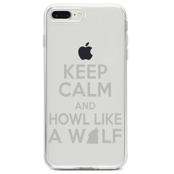 DistinctInk Clear Shockproof Hybrid Case for iPhone 7 PLUS / 8 PLUS (5.5" Screen) TPU Bumper Acrylic Back Tempered Glass Screen Protector - Keep Calm Howl Like a Wolf