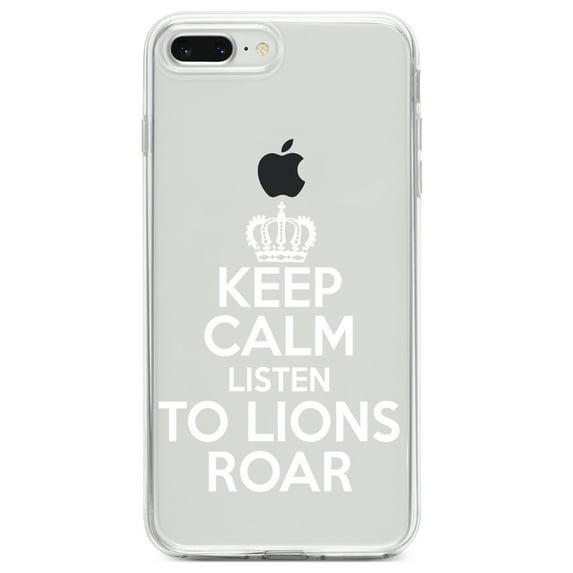 DistinctInk Clear Shockproof Hybrid Case for iPhone 7 PLUS / 8 PLUS (5.5" Screen) TPU Bumper Acrylic Back Tempered Glass Screen Protector - Keep Calm Listen to Lions Roar
