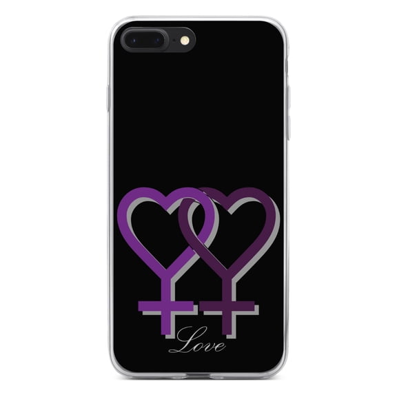 DistinctInk Clear Shockproof Hybrid Case for iPhone 7 PLUS / 8 PLUS (5.5" Screen) - TPU Bumper, Acrylic Back, Tempered Glass Screen Protector - Lesbian Purple Symbols Love - LGBTQ Support