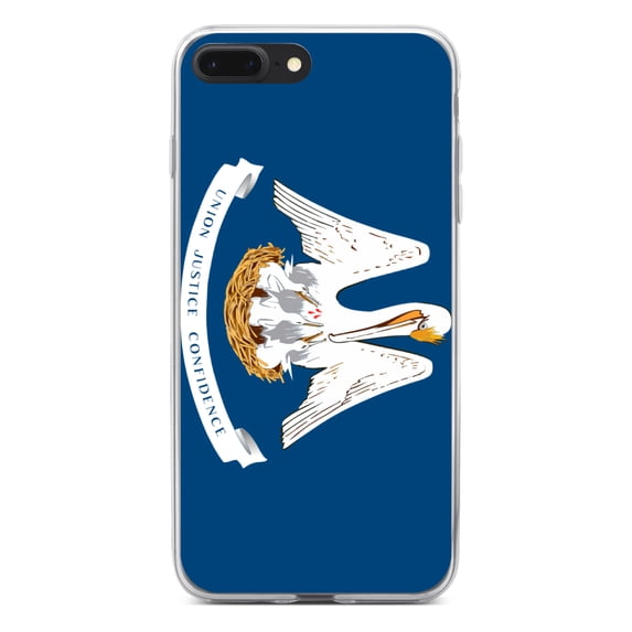 DistinctInk Clear Shockproof Hybrid Case for iPhone 7 PLUS / 8 PLUS (5.5" Screen) - TPU Bumper, Acrylic Back, Tempered Glass Screen Protector - Louisiana State Flag - US State Flag