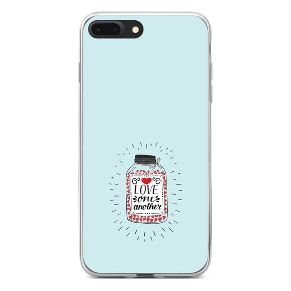 DistinctInk Clear Shockproof Hybrid Case for iPhone 7 PLUS / 8 PLUS (5.5" Screen) - TPU Bumper, Acrylic Back, Tempered Glass Screen Protector - Love One Another - Heart / Jar