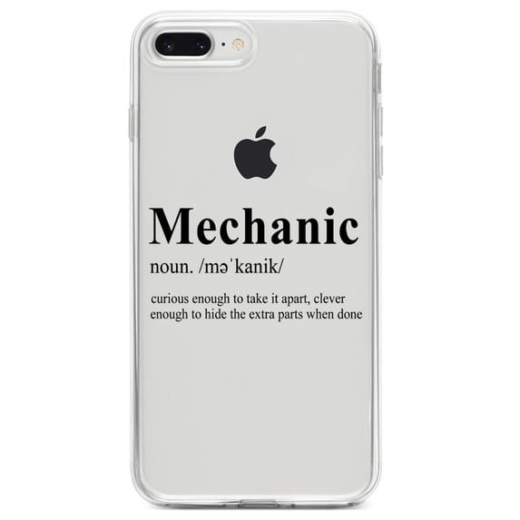 DistinctInk Clear Shockproof Hybrid Case for iPhone 7 PLUS / 8 PLUS (5.5" Screen) TPU Bumper Acrylic Back Tempered Glass Screen Protector - Mechanic Definition Hide the Extra Parts