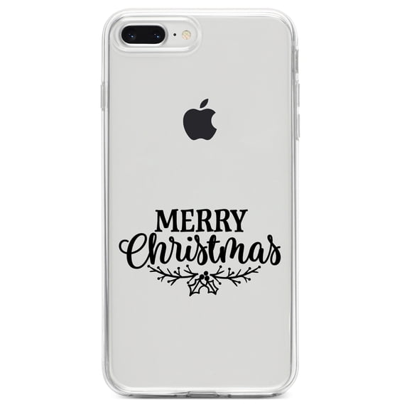 DistinctInk Clear Shockproof Hybrid Case for iPhone 7 PLUS / 8 PLUS (5.5" Screen) TPU Bumper Acrylic Back Tempered Glass Screen Protector - Merry Christmas Mistletoe - Black