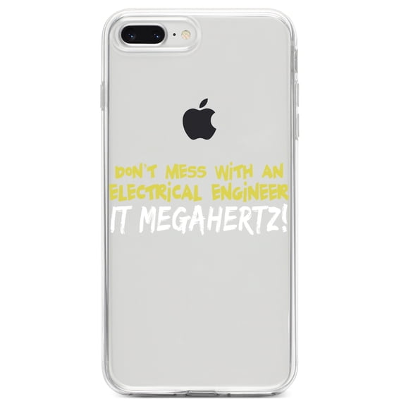 DistinctInk Clear Shockproof Hybrid Case for iPhone 7 PLUS / 8 PLUS (5.5" Screen) TPU Bumper Acrylic Back Tempered Glass Screen Protector - Don't Mess with Electrical Engineer It Megahertz