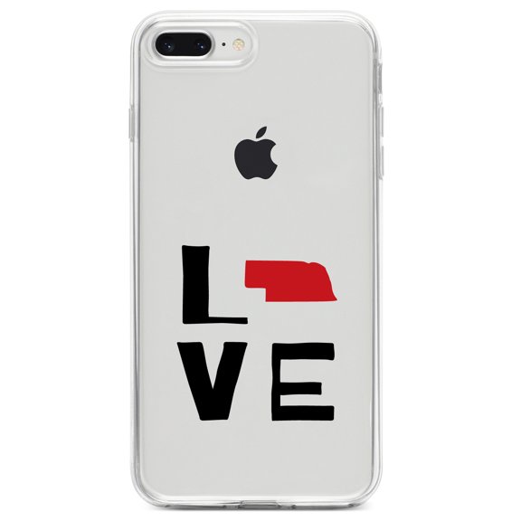 DistinctInk Clear Shockproof Hybrid Case for iPhone 7 PLUS / 8 PLUS (5.5" Screen) TPU Bumper Acrylic Back Tempered Glass Screen Protector - Nebraska - Love Black & Red