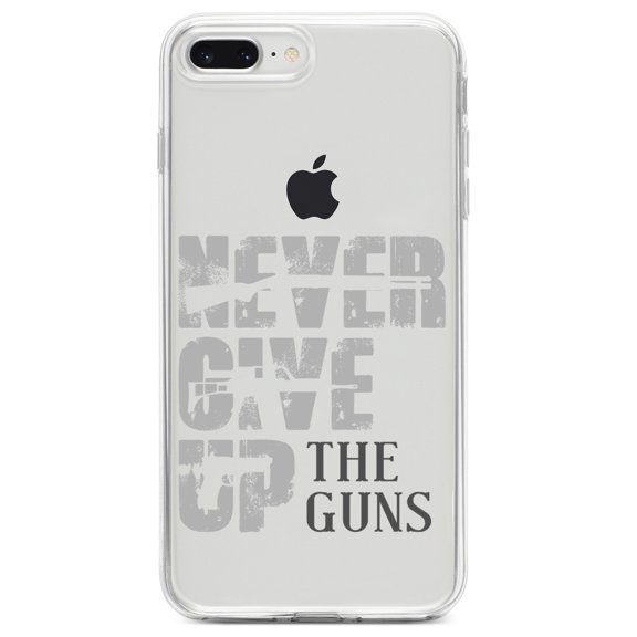 DistinctInk Clear Shockproof Hybrid Case for iPhone 7 PLUS / 8 PLUS (5.5" Screen) TPU Bumper Acrylic Back Tempered Glass Screen Protector - Never Give Up The Guns