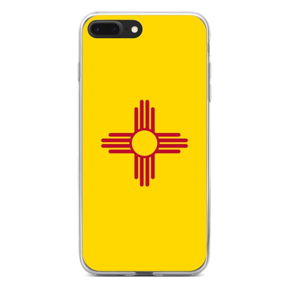 DistinctInk Clear Shockproof Hybrid Case for iPhone 7 PLUS / 8 PLUS (5.5" Screen) - TPU Bumper, Acrylic Back, Tempered Glass Screen Protector - New Mexico State Flag - US State Flag