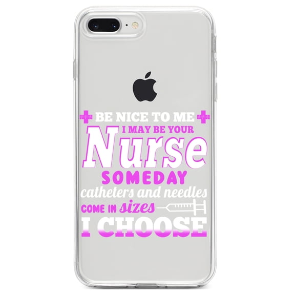 DistinctInk Clear Shockproof Hybrid Case for iPhone 7 PLUS / 8 PLUS (5.5" Screen) TPU Bumper Acrylic Back Tempered Glass Screen Protector - Be Nice I May Be Your Nurse Choose Needles