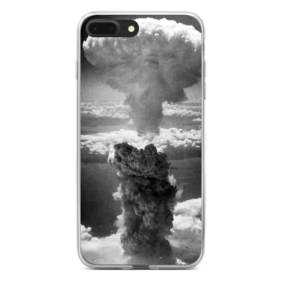 DistinctInk Clear Shockproof Hybrid Case for iPhone 7 PLUS / 8 PLUS (5.5" Screen) - TPU Bumper, Acrylic Back, Tempered Glass Screen Protector - Nuclear Mushroom Cloud