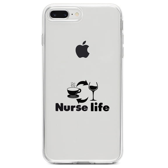 DistinctInk Clear Shockproof Hybrid Case for iPhone 7 PLUS / 8 PLUS (5.5" Screen) TPU Bumper Acrylic Back Tempered Glass Screen Protector - Nurse Life - Coffee, Wine, Repeat