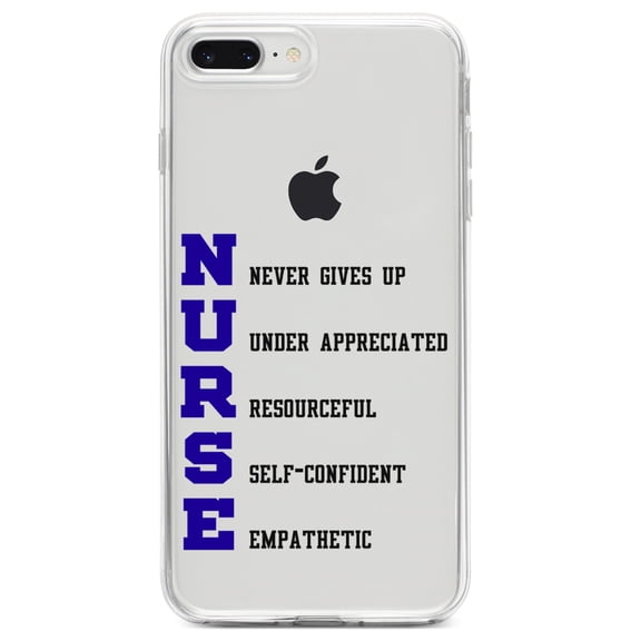 DistinctInk Clear Shockproof Hybrid Case for iPhone 7 PLUS / 8 PLUS (5.5" Screen) TPU Bumper Acrylic Back Tempered Glass Screen Protector - Nurse Never Gives Up