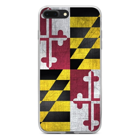 DistinctInk Clear Shockproof Hybrid Case for iPhone 7 PLUS / 8 PLUS (5.5" Screen) - TPU Bumper, Acrylic Back, Tempered Glass Screen Protector - Old Weather Maryland Flag - Love of Maryland