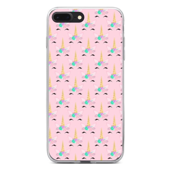 DistinctInk Clear Shockproof Hybrid Case for iPhone 7 PLUS / 8 PLUS (5.5" Screen) - TPU Bumper, Acrylic Back, Tempered Glass Screen Protector - Pastel Unicorn Pattern - Pink Purple Black