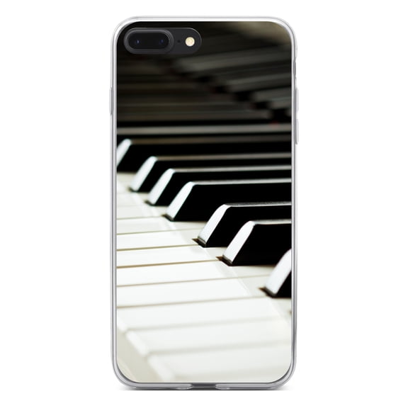 DistinctInk Clear Shockproof Hybrid Case for iPhone 7 PLUS / 8 PLUS (5.5" Screen) - TPU Bumper, Acrylic Back, Tempered Glass Screen Protector - Piano Keys Keyboard